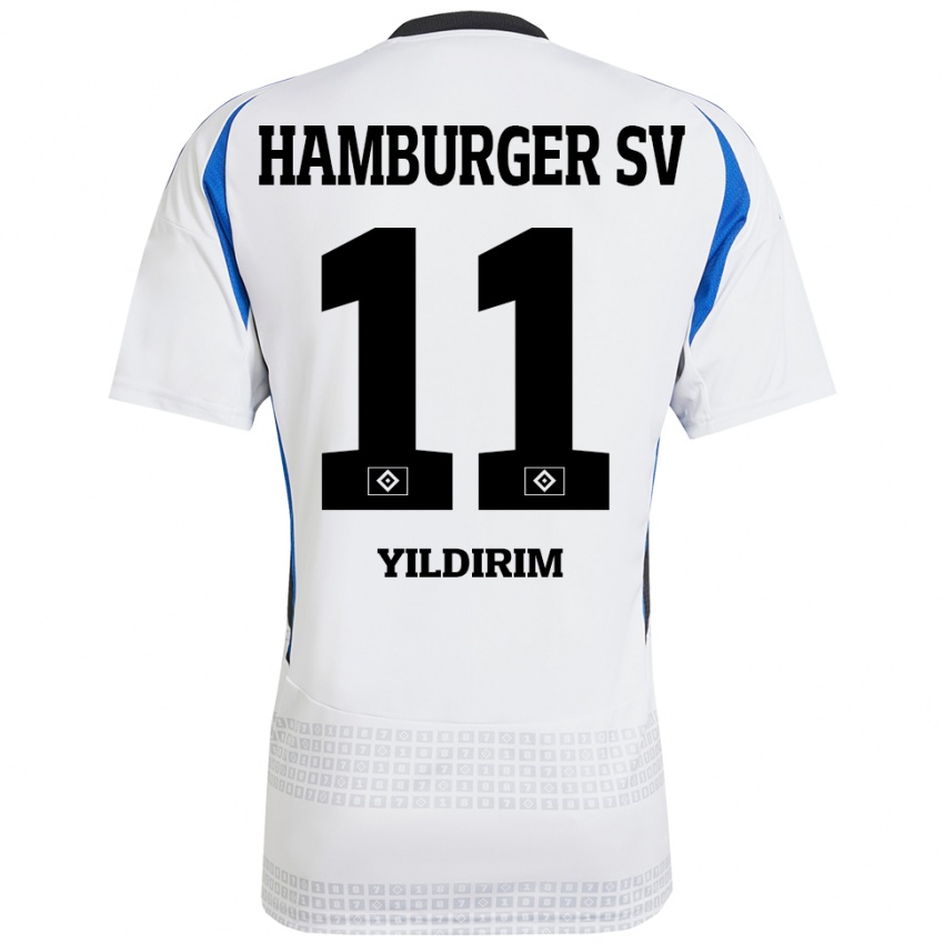 Gyermek Mehmet Yildirim #11 Fehér Kék Hazai Jersey 2024/25 Mez Póló Ing