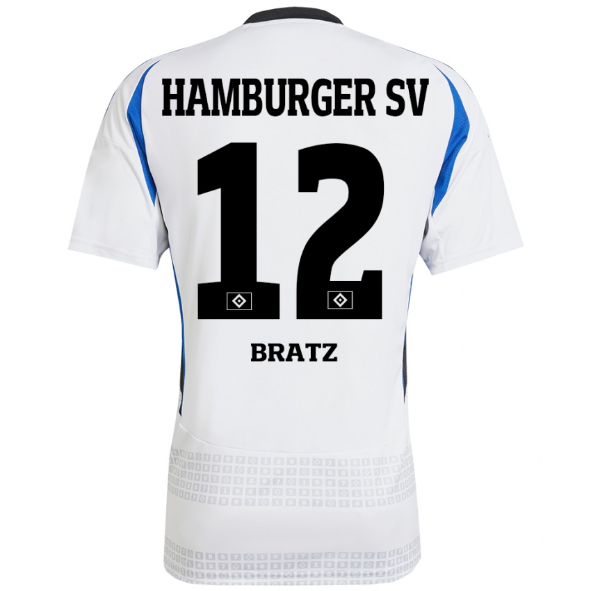 Gyermek Julian Brätz #12 Fehér Kék Hazai Jersey 2024/25 Mez Póló Ing