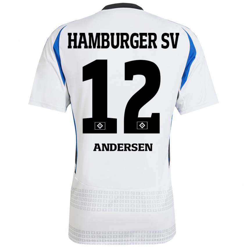 Gyermek Patrick Andersen #12 Fehér Kék Hazai Jersey 2024/25 Mez Póló Ing