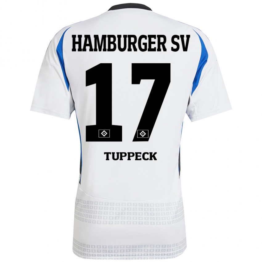 Gyermek Niklas Tuppeck #17 Fehér Kék Hazai Jersey 2024/25 Mez Póló Ing