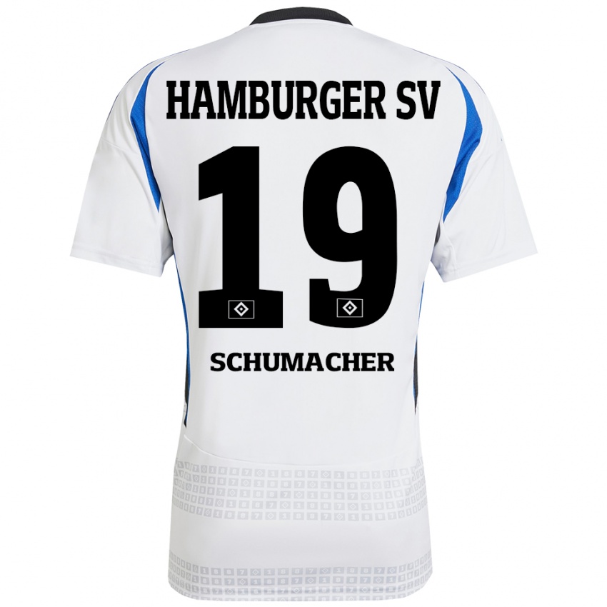 Gyermek Lukas Schumacher #19 Fehér Kék Hazai Jersey 2024/25 Mez Póló Ing