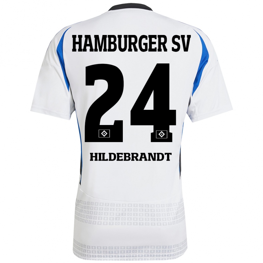 Gyermek Tjark Hildebrandt #24 Fehér Kék Hazai Jersey 2024/25 Mez Póló Ing