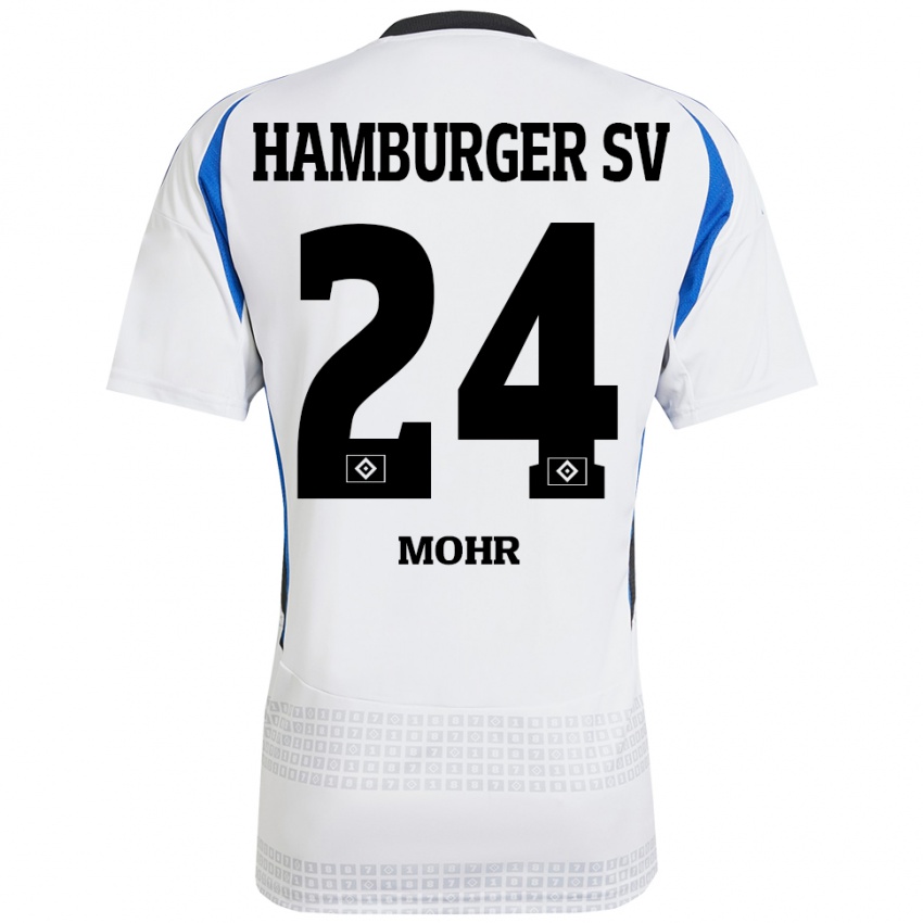 Gyermek Jannik Mohr #24 Fehér Kék Hazai Jersey 2024/25 Mez Póló Ing