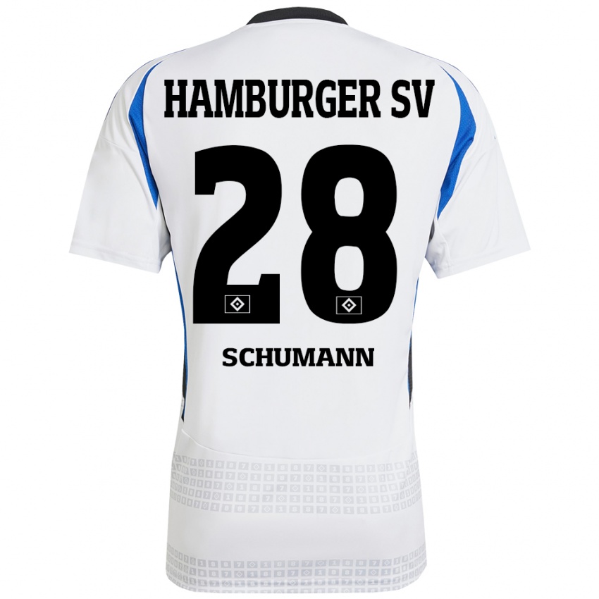 Gyermek Henri Maximilian Schümann #28 Fehér Kék Hazai Jersey 2024/25 Mez Póló Ing