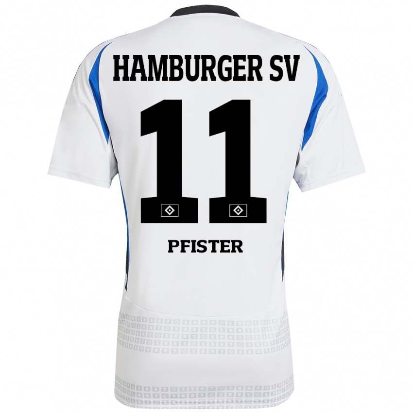 Gyermek Edward Pfister #11 Fehér Kék Hazai Jersey 2024/25 Mez Póló Ing