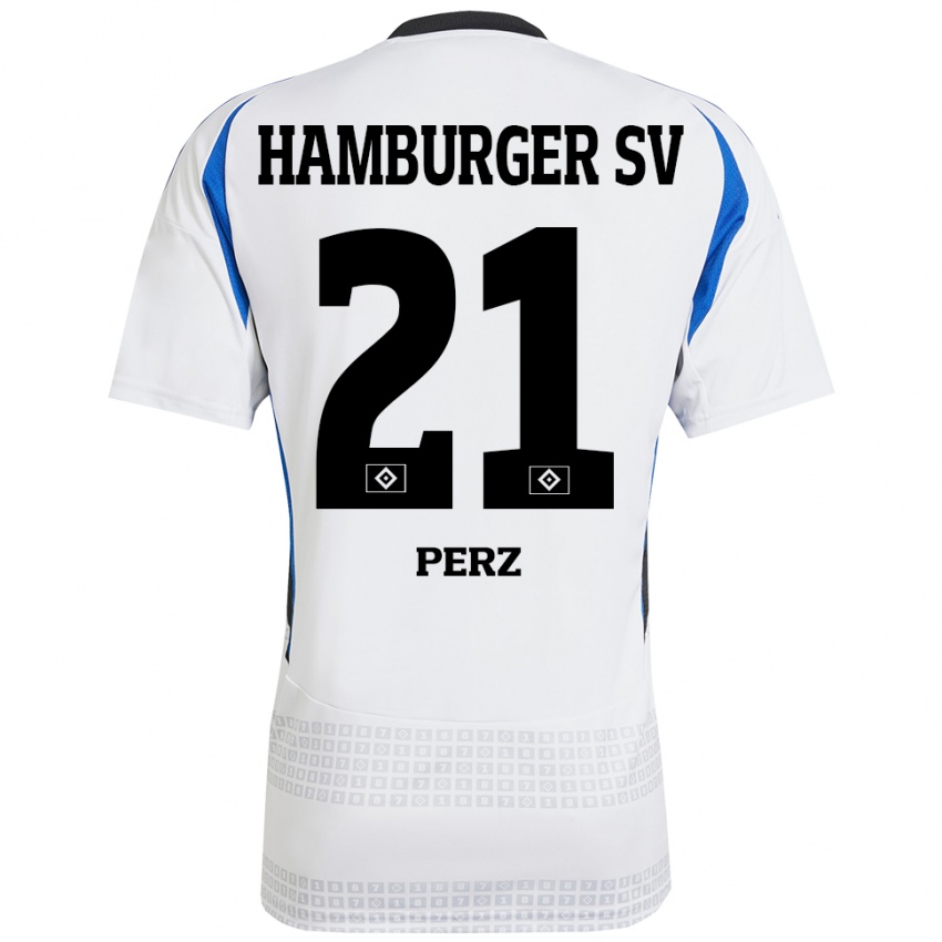 Gyermek Marcel Perz #21 Fehér Kék Hazai Jersey 2024/25 Mez Póló Ing