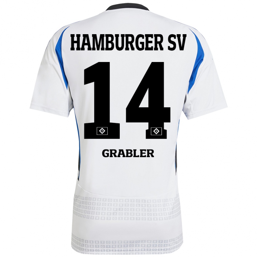 Gyermek Lukne Gräßler #14 Fehér Kék Hazai Jersey 2024/25 Mez Póló Ing