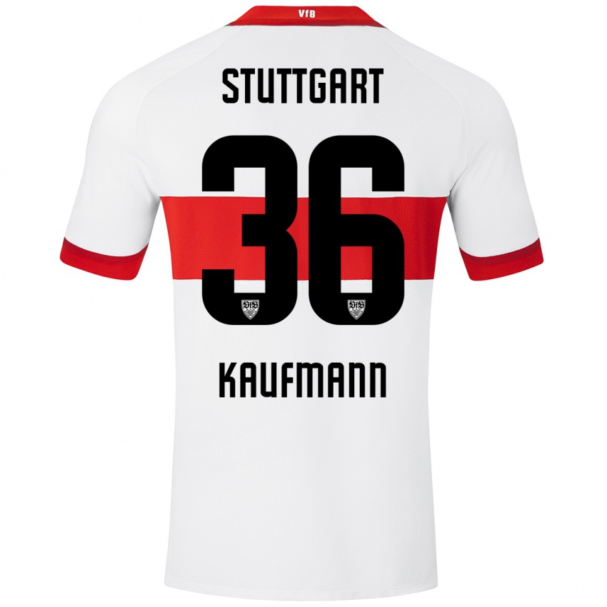 Gyermek Tino Kaufmann #36 Fehér Piros Hazai Jersey 2024/25 Mez Póló Ing