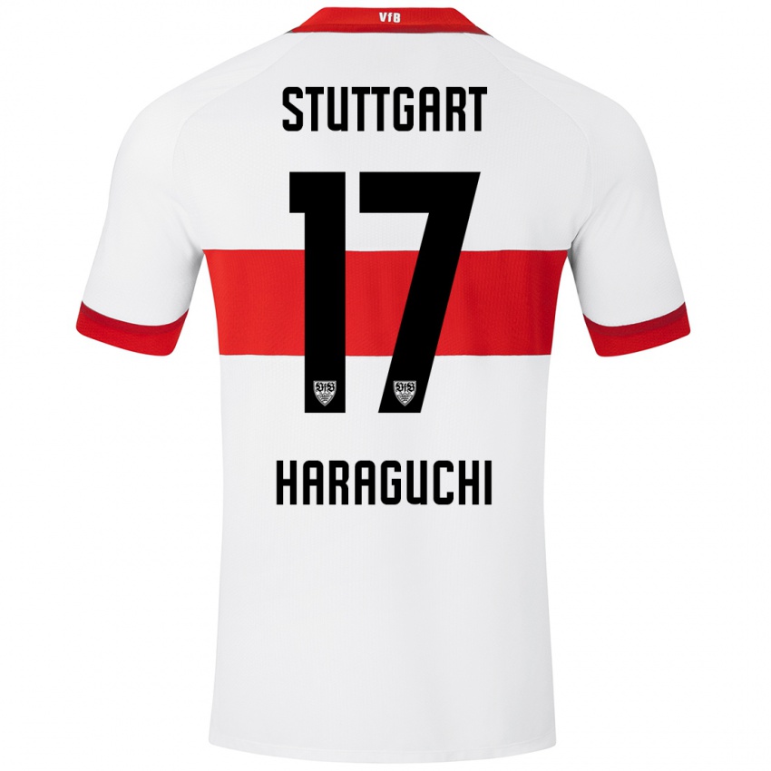 Gyermek Genki Haraguchi #17 Fehér Piros Hazai Jersey 2024/25 Mez Póló Ing