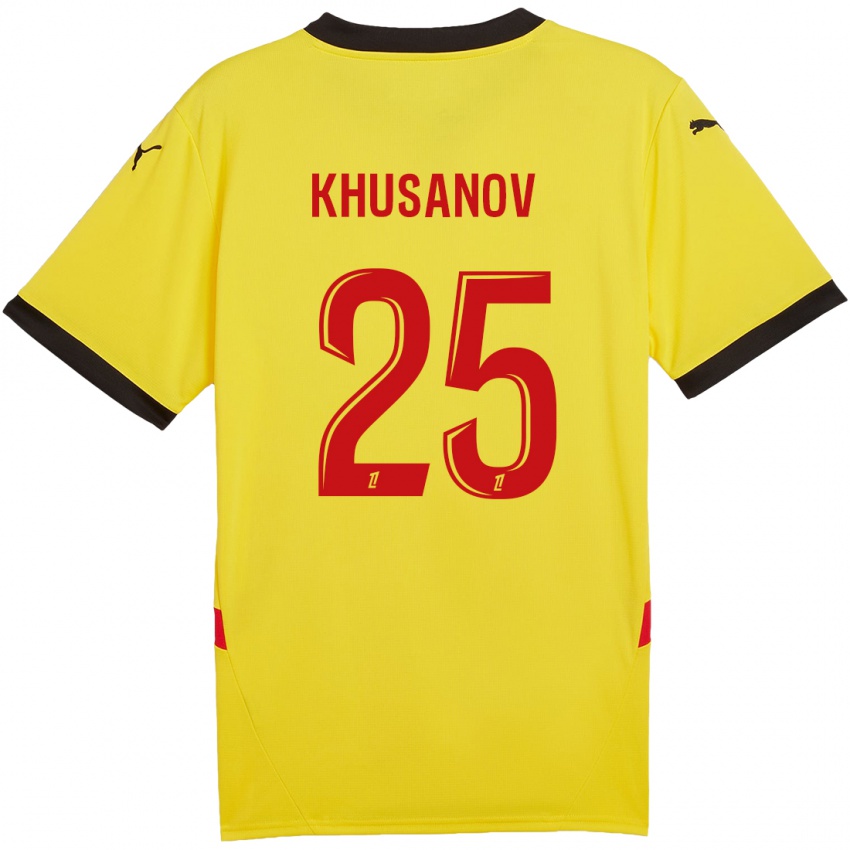 Gyermek Abdukodir Khusanov #25 Sárga Piros Hazai Jersey 2024/25 Mez Póló Ing