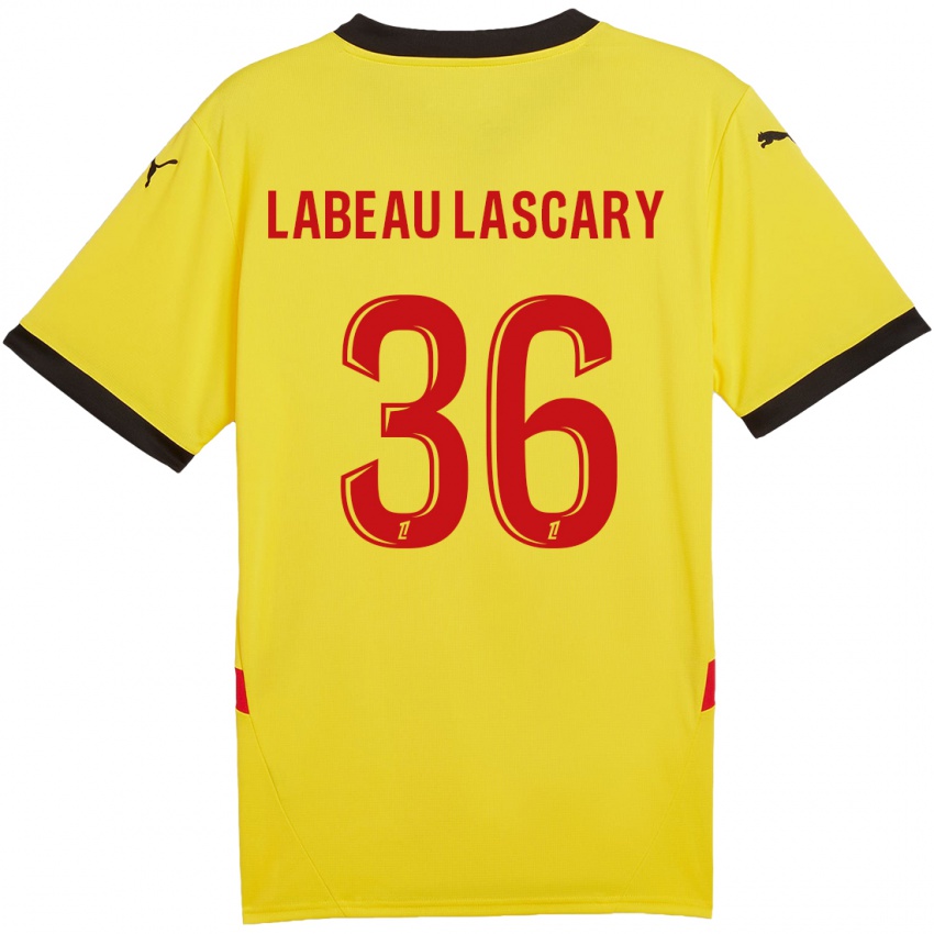 Gyermek Rémy Labeau Lascary #36 Sárga Piros Hazai Jersey 2024/25 Mez Póló Ing