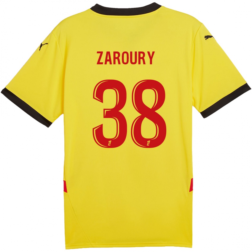 Gyermek Anass Zaroury #38 Sárga Piros Hazai Jersey 2024/25 Mez Póló Ing