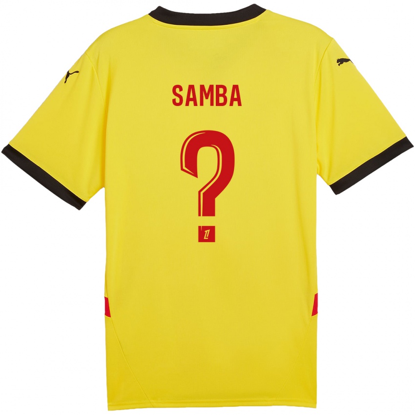 Gyermek Emmanuel Samba #0 Sárga Piros Hazai Jersey 2024/25 Mez Póló Ing