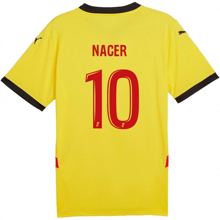 Gyermek Myriem Nacer #10 Sárga Piros Hazai Jersey 2024/25 Mez Póló Ing