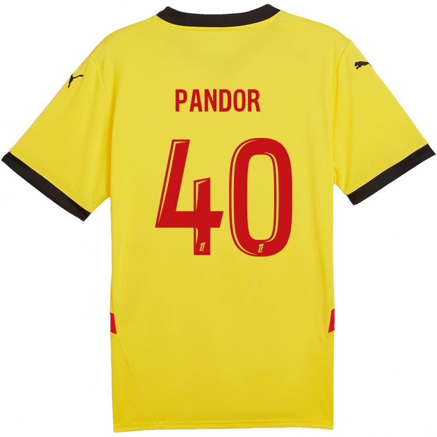 Gyermek Yannick Pandor #40 Sárga Piros Hazai Jersey 2024/25 Mez Póló Ing