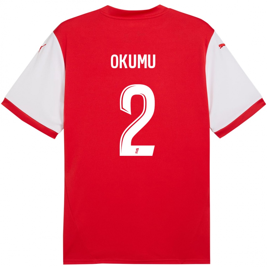 Gyermek Joseph Okumu #2 Piros Fehér Hazai Jersey 2024/25 Mez Póló Ing