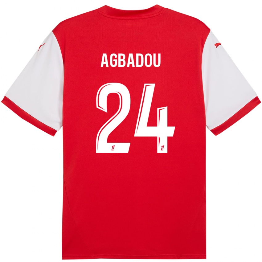 Gyermek Emmanuel Agbadou #24 Piros Fehér Hazai Jersey 2024/25 Mez Póló Ing