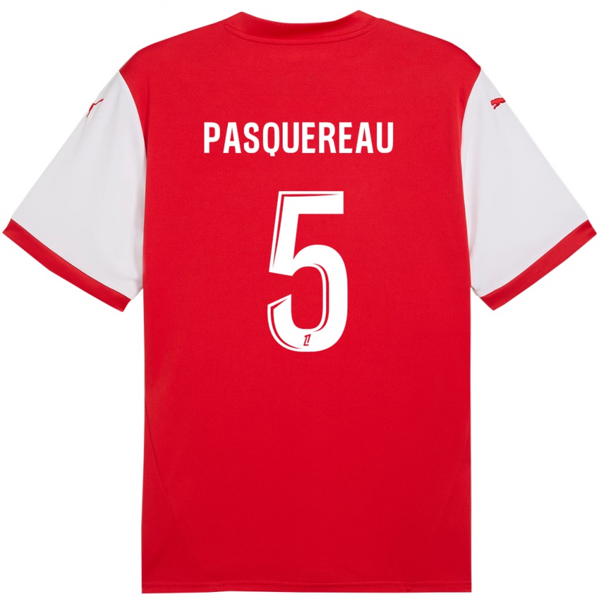 Gyermek Julie Pasquereau #5 Piros Fehér Hazai Jersey 2024/25 Mez Póló Ing