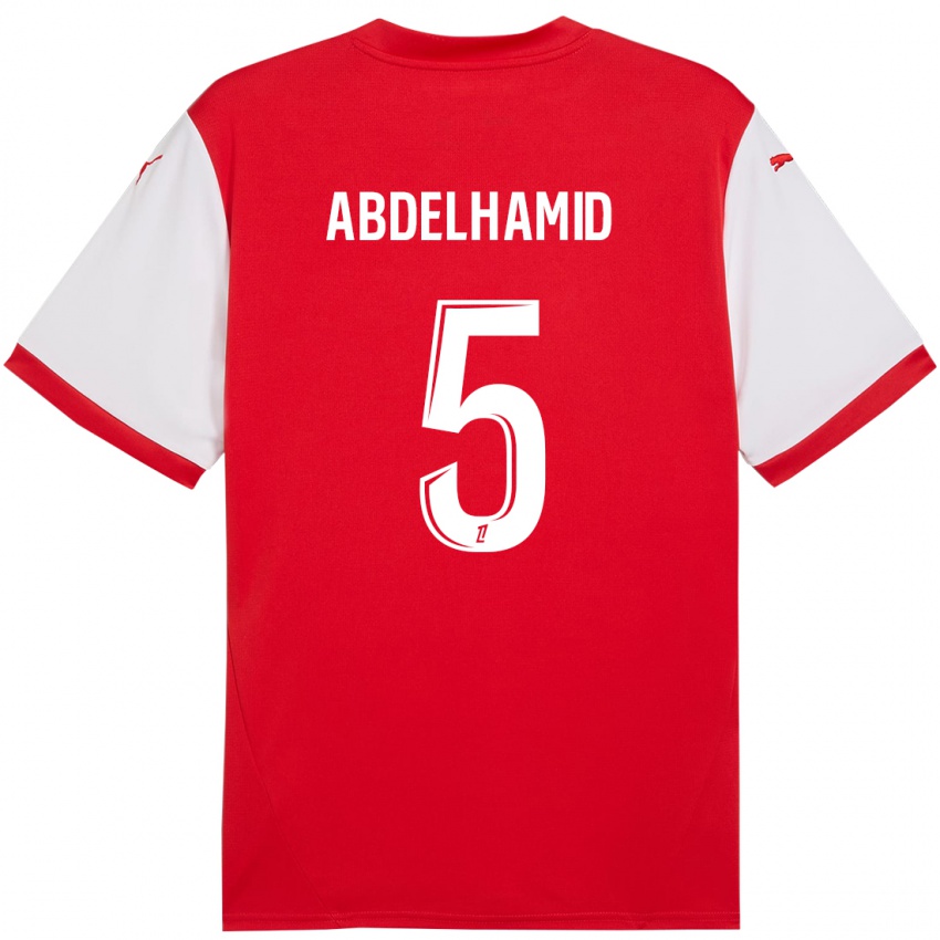 Gyermek Yunis Abdelhamid #5 Piros Fehér Hazai Jersey 2024/25 Mez Póló Ing