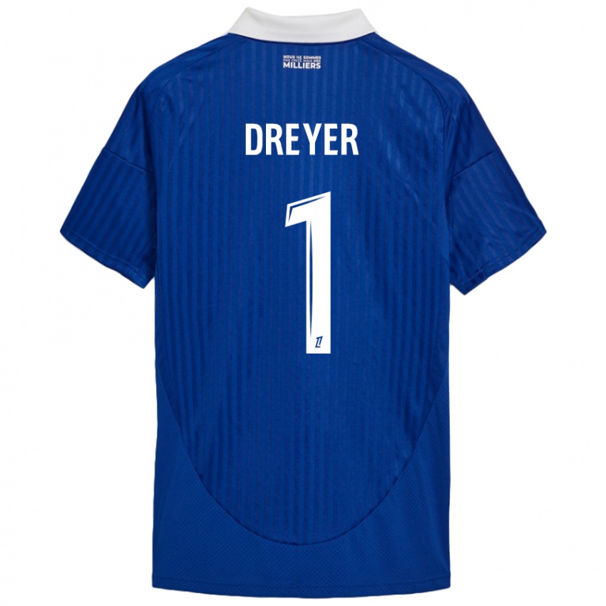 Gyermek Matthieu Dreyer #1 Kék Fehér Hazai Jersey 2024/25 Mez Póló Ing