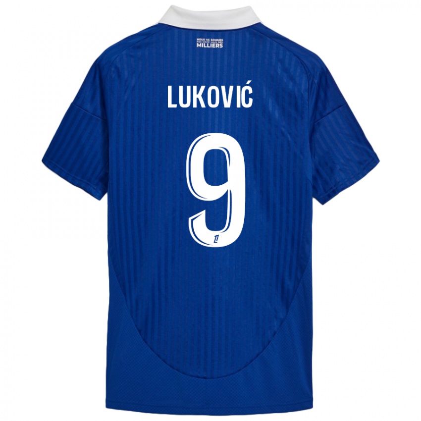 Gyermek Milos Lukovic #9 Kék Fehér Hazai Jersey 2024/25 Mez Póló Ing