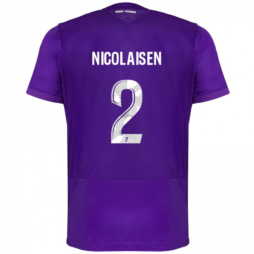 Gyermek Rasmus Nicolaisen #2 Lila Fehér Hazai Jersey 2024/25 Mez Póló Ing