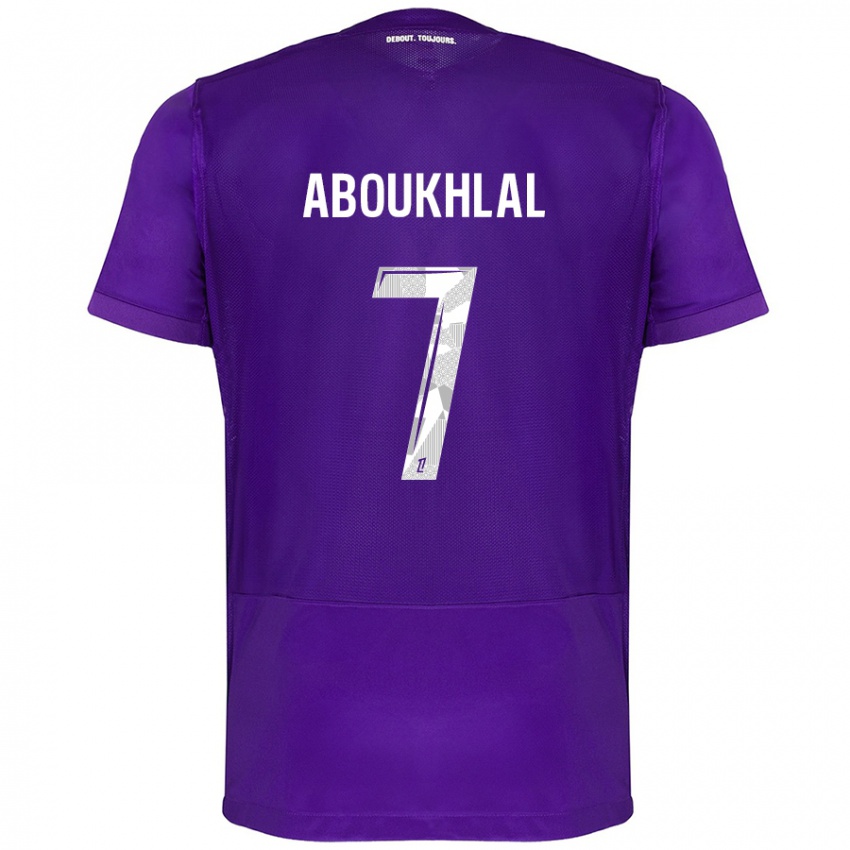 Gyermek Zakaria Aboukhlal #7 Lila Fehér Hazai Jersey 2024/25 Mez Póló Ing