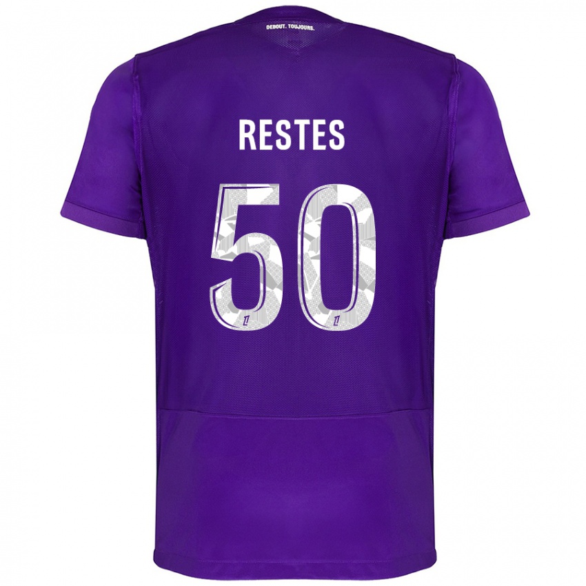 Gyermek Guillaume Restes #50 Lila Fehér Hazai Jersey 2024/25 Mez Póló Ing