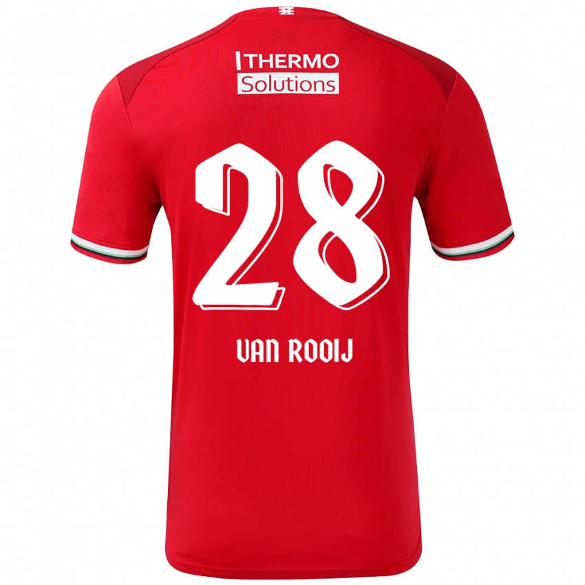 Gyermek Bart Van Rooij #28 Piros Fehér Hazai Jersey 2024/25 Mez Póló Ing