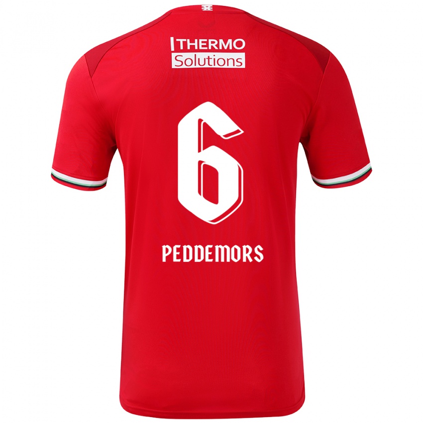 Gyermek Ella Peddemors #6 Piros Fehér Hazai Jersey 2024/25 Mez Póló Ing