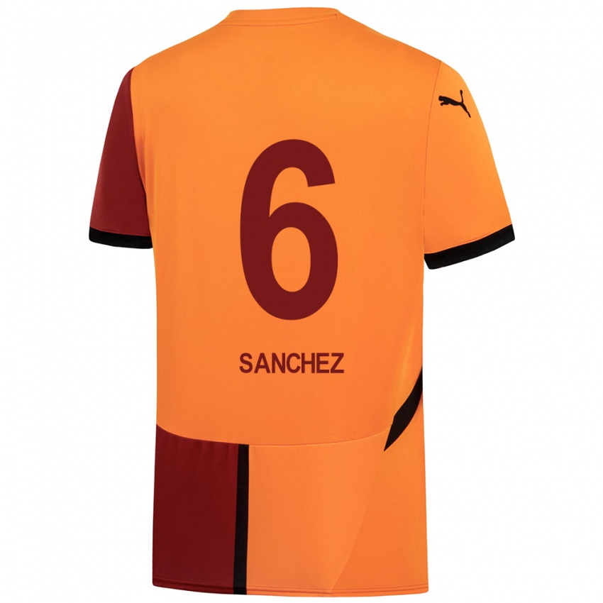 Gyermek Davinson Sanchez #6 Sárga Piros Hazai Jersey 2024/25 Mez Póló Ing