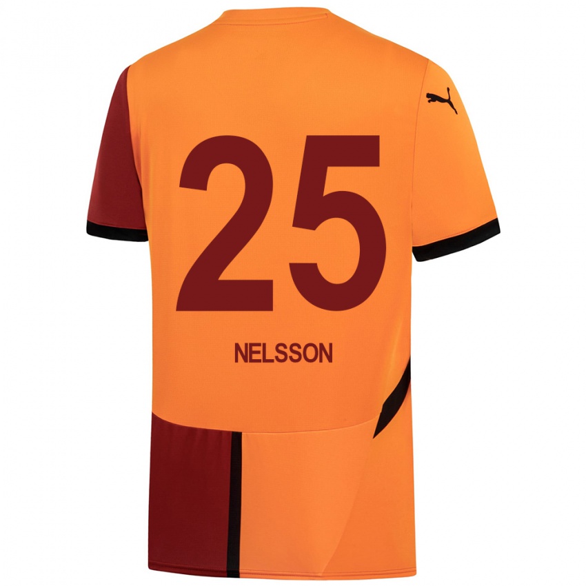 Gyermek Victor Nelsson #25 Sárga Piros Hazai Jersey 2024/25 Mez Póló Ing