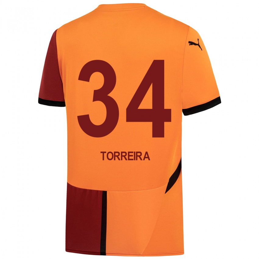 Gyermek Lucas Torreira #34 Sárga Piros Hazai Jersey 2024/25 Mez Póló Ing