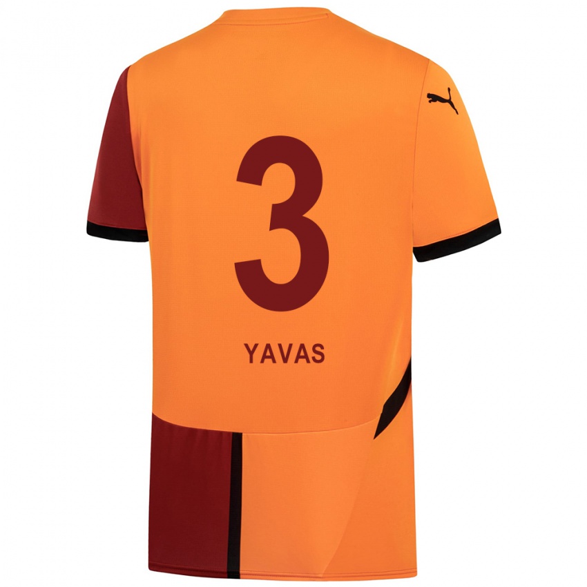 Gyermek Arda Yavas #3 Sárga Piros Hazai Jersey 2024/25 Mez Póló Ing