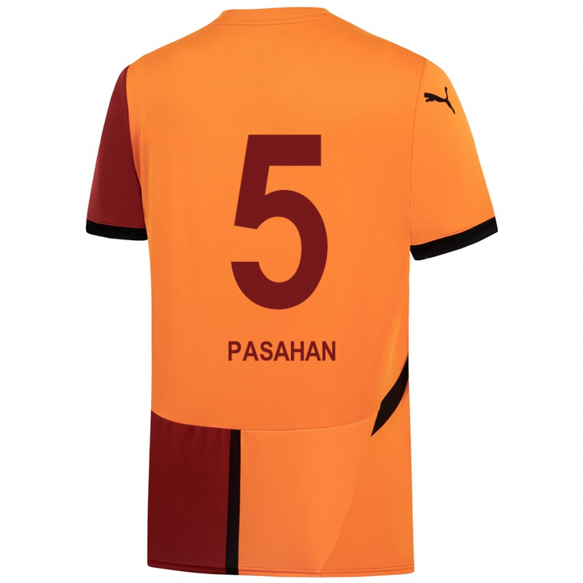 Gyermek Eren Pasahan #5 Sárga Piros Hazai Jersey 2024/25 Mez Póló Ing