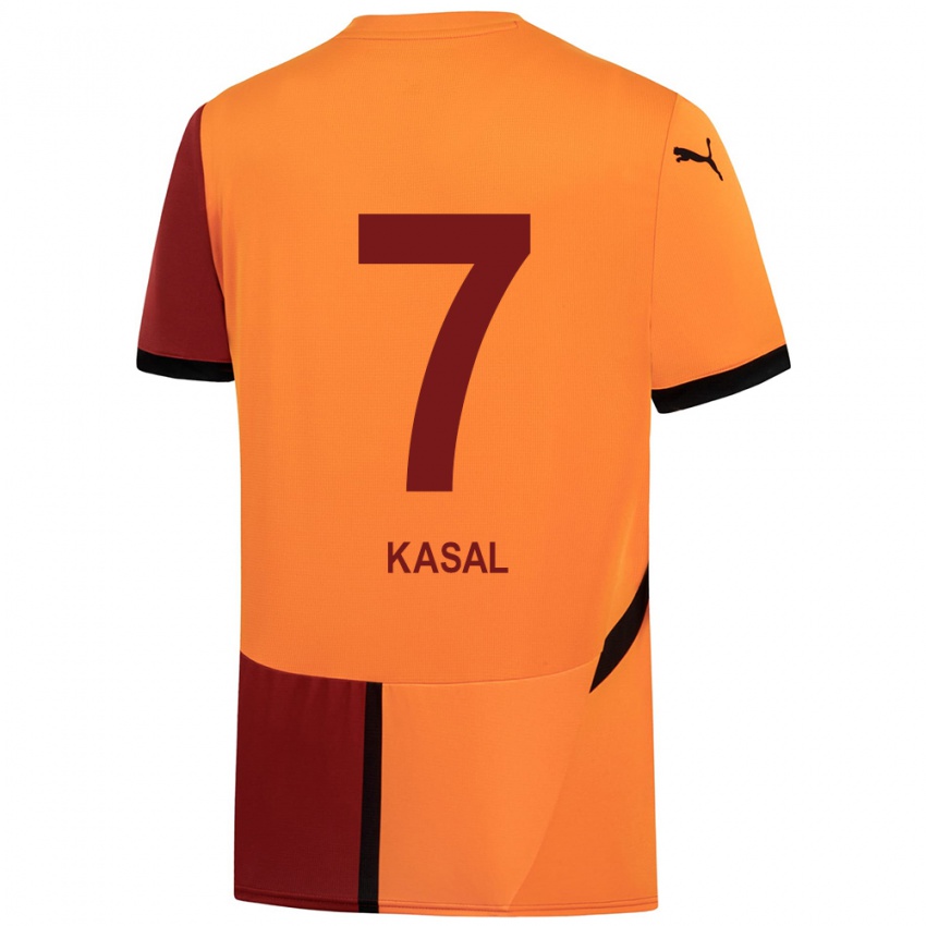 Gyermek Yasin Kasal #7 Sárga Piros Hazai Jersey 2024/25 Mez Póló Ing