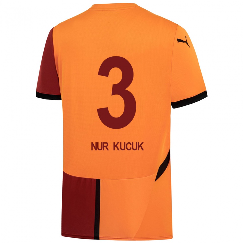 Gyermek Rabia Nur Küçük #3 Sárga Piros Hazai Jersey 2024/25 Mez Póló Ing