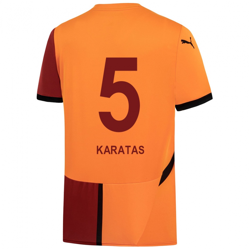 Gyermek Eda Karataş #5 Sárga Piros Hazai Jersey 2024/25 Mez Póló Ing