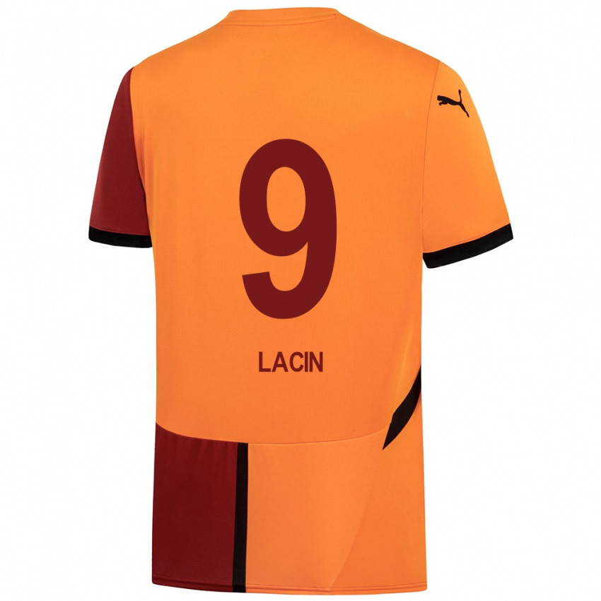 Gyermek Elanur Laçin #9 Sárga Piros Hazai Jersey 2024/25 Mez Póló Ing