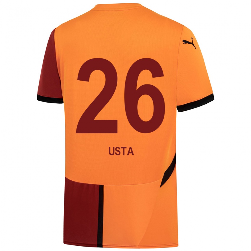 Gyermek Alanur Usta #26 Sárga Piros Hazai Jersey 2024/25 Mez Póló Ing