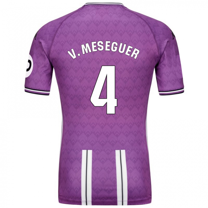 Gyermek Víctor Meseguer #4 Lila Fehér Hazai Jersey 2024/25 Mez Póló Ing