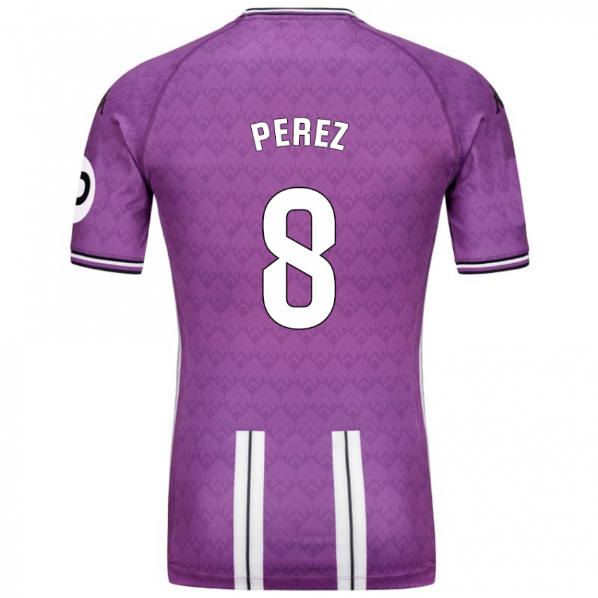 Gyermek Kike Pérez #8 Lila Fehér Hazai Jersey 2024/25 Mez Póló Ing