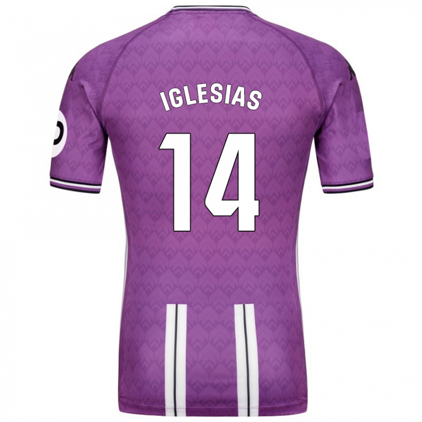 Gyermek Koke Iglesias #14 Lila Fehér Hazai Jersey 2024/25 Mez Póló Ing