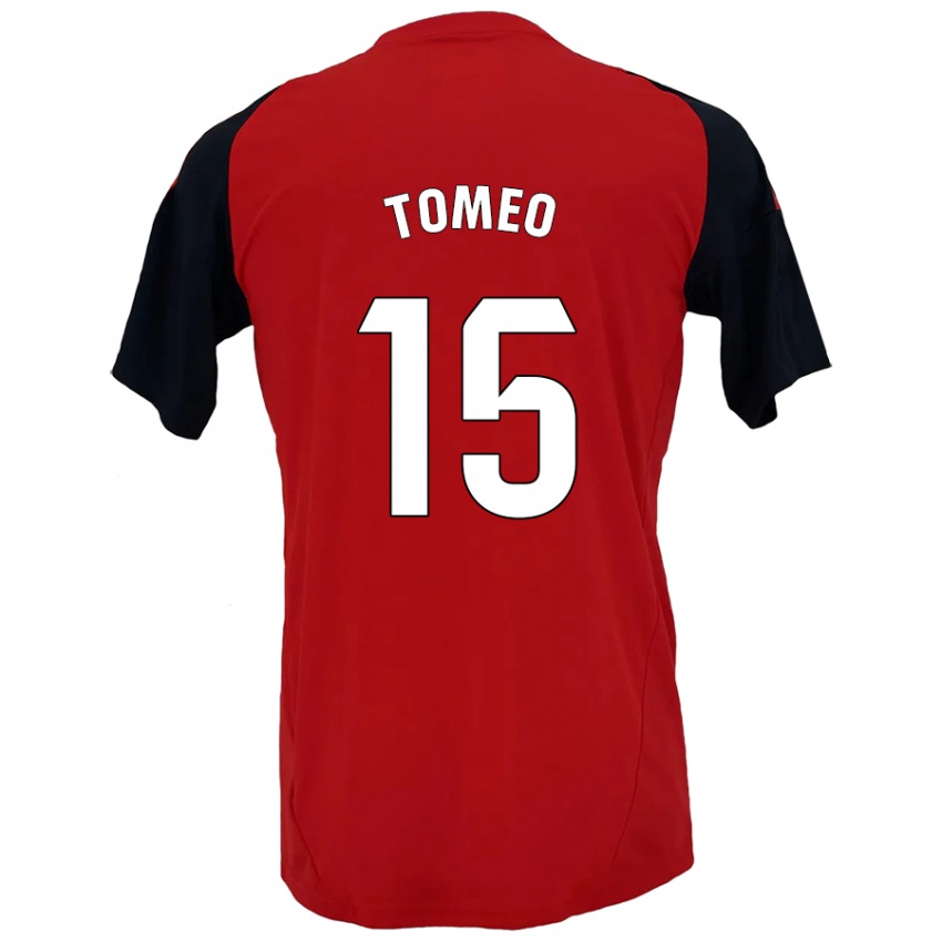 Gyermek Pablo Tomeo #15 Piros Fekete Hazai Jersey 2024/25 Mez Póló Ing