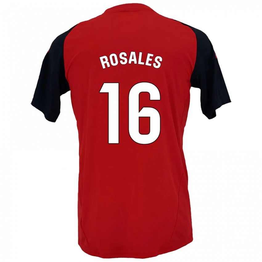 Gyermek Diego Rosales #16 Piros Fekete Hazai Jersey 2024/25 Mez Póló Ing