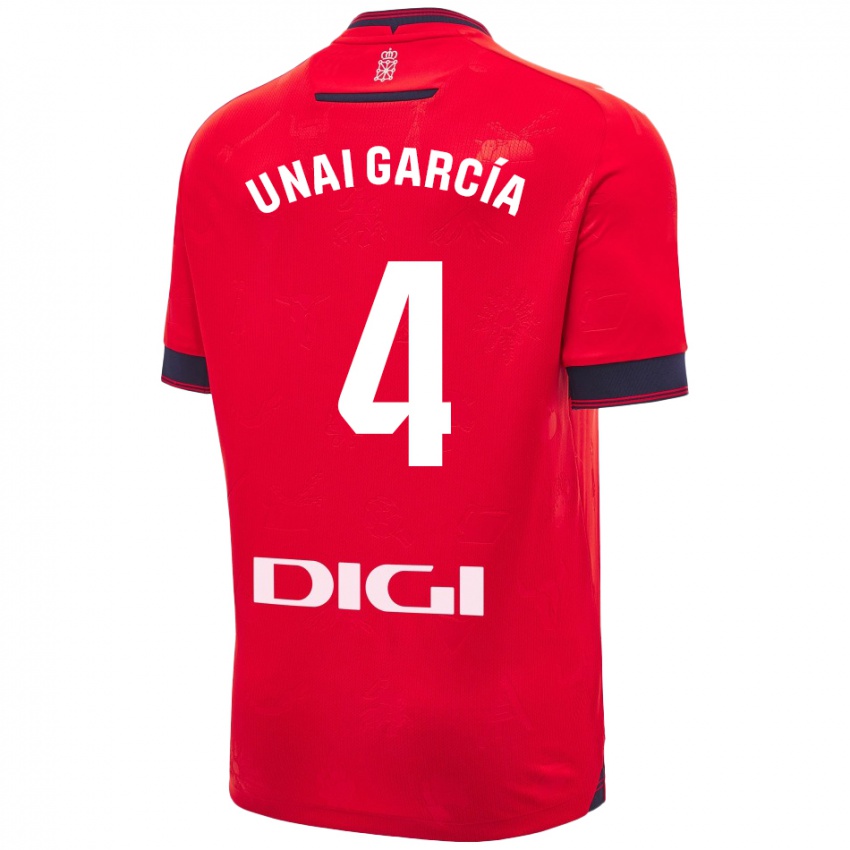 Gyermek Unai García #4 Piros Fehér Hazai Jersey 2024/25 Mez Póló Ing