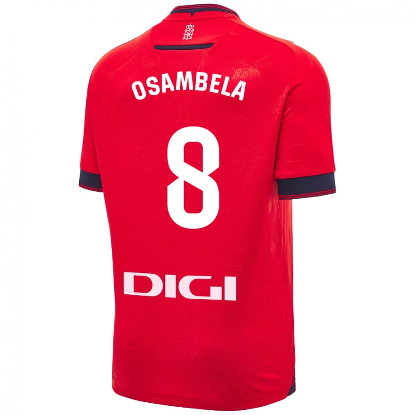 Gyermek Asier Osambela #8 Piros Fehér Hazai Jersey 2024/25 Mez Póló Ing