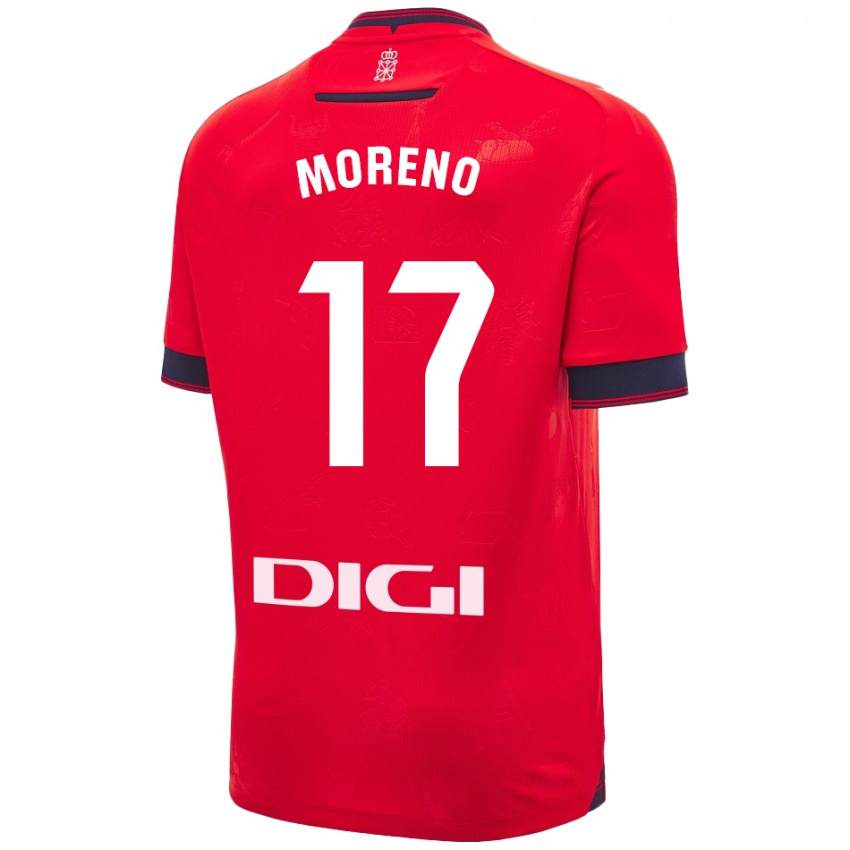 Gyermek Pablo Moreno #17 Piros Fehér Hazai Jersey 2024/25 Mez Póló Ing