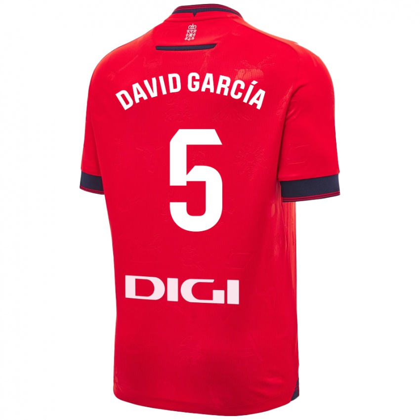 Gyermek David García #5 Piros Fehér Hazai Jersey 2024/25 Mez Póló Ing