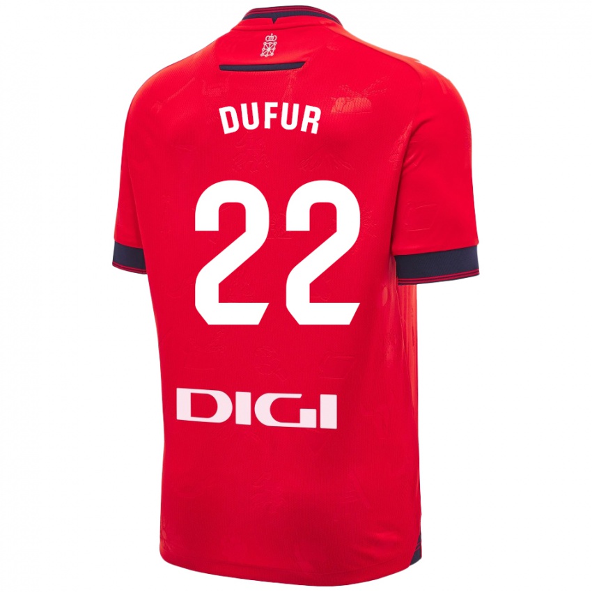 Gyermek Ander Dufur #22 Piros Fehér Hazai Jersey 2024/25 Mez Póló Ing